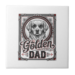 Golden Retriever Dad Vintage Engraving Design_1 Tile