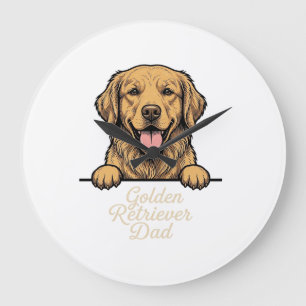 Golden Retriever Dad Vintage Engraving Large Clock
