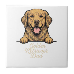 Golden Retriever Dad Vintage Engraving Tile