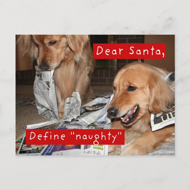 Golden Retriever Define Naughty Christmas Holiday Postcard (Front)