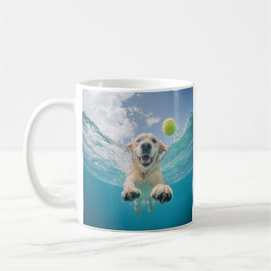 Golden Retriever Diving Tennis Ball Underwater Coffee Mug
