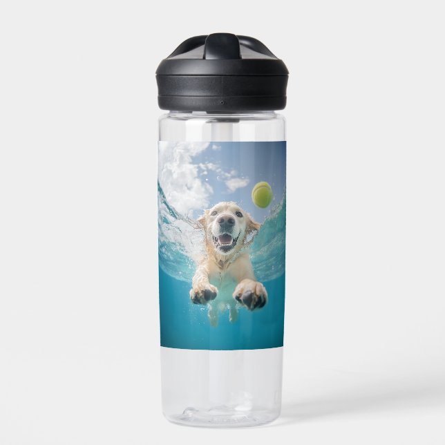 Golden Retriever Diving Tennis Ball Underwater Water Bottle (Front)