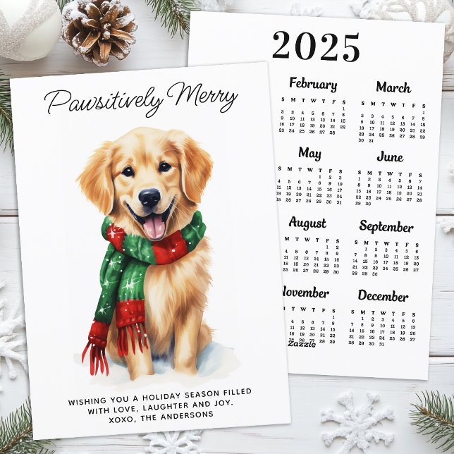 Golden Retriever Dog 2025 Calendar Cute Christmas  Holiday Card (Creator Uploaded)