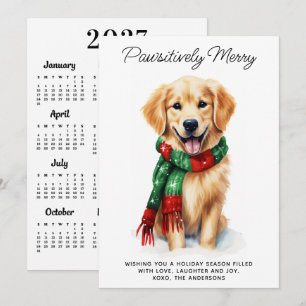 Golden Retriever Dog 2027 Calendar Cute Christmas  Holiday Card