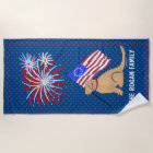 Golden Retriever Dog American Flag Beach Towel