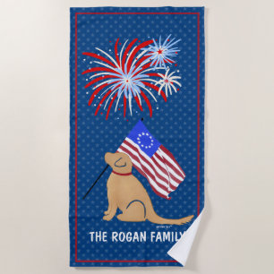 Golden Retriever Dog American Flag Beach Towel