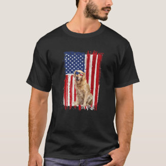 Golden Retriever Dog American Flag Patriotic Funny T-Shirt