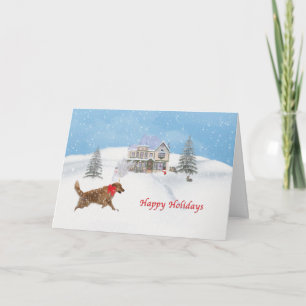 Golden Retriever Dog and Christmas Snow Holiday Card