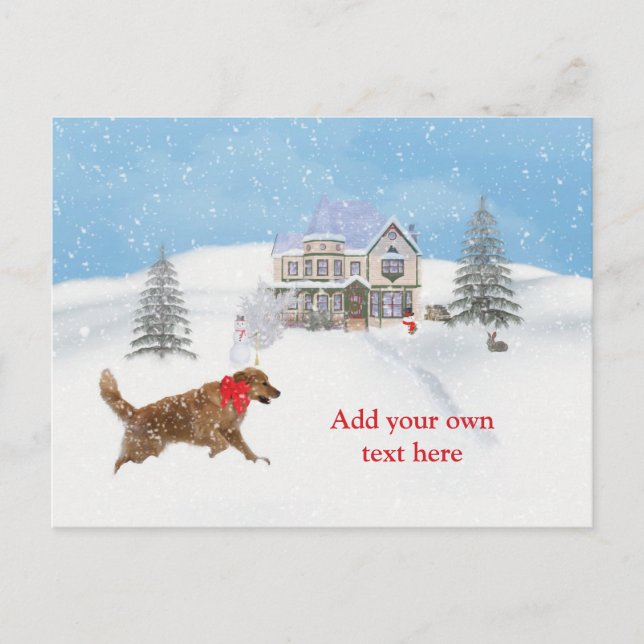 Golden Retriever Dog and Christmas Snow Holiday Postcard (Front)