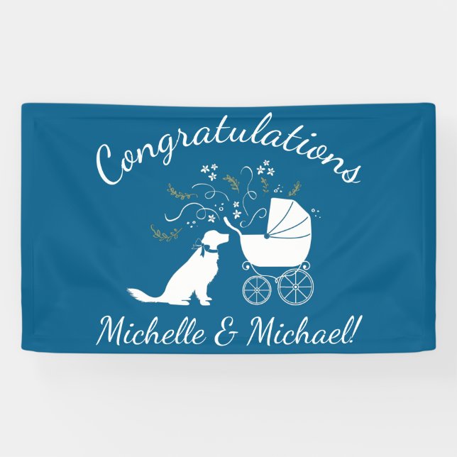 Golden Retriever Dog Baby Shower Blue Boy Banner (Horizontal)