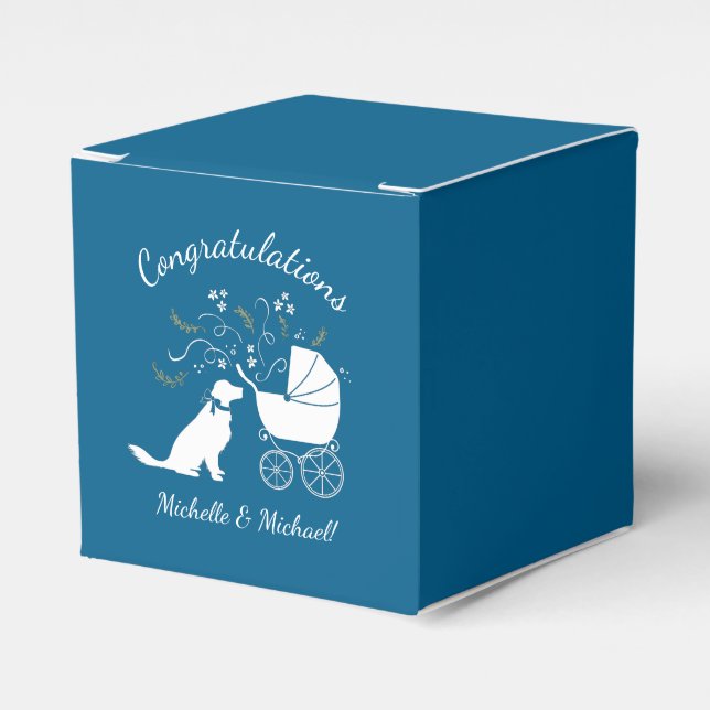 Golden Retriever Dog Baby Shower Blue Boy Favour Box (Front Side)