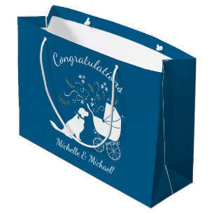 Golden Retriever Dog Baby Shower Blue Boy Large Gift Bag