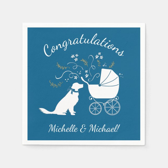 Golden Retriever Dog Baby Shower Blue Boy Napkin (Front)