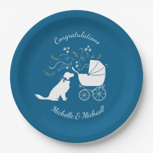 Golden Retriever Dog Baby Shower Blue Boy Paper Plate