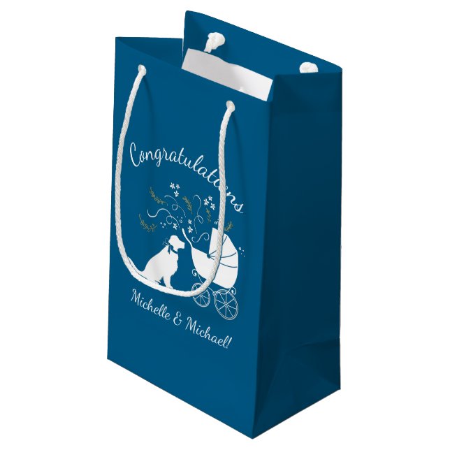 Golden Retriever Dog Baby Shower Blue Boy Small Gift Bag (Back Angled)
