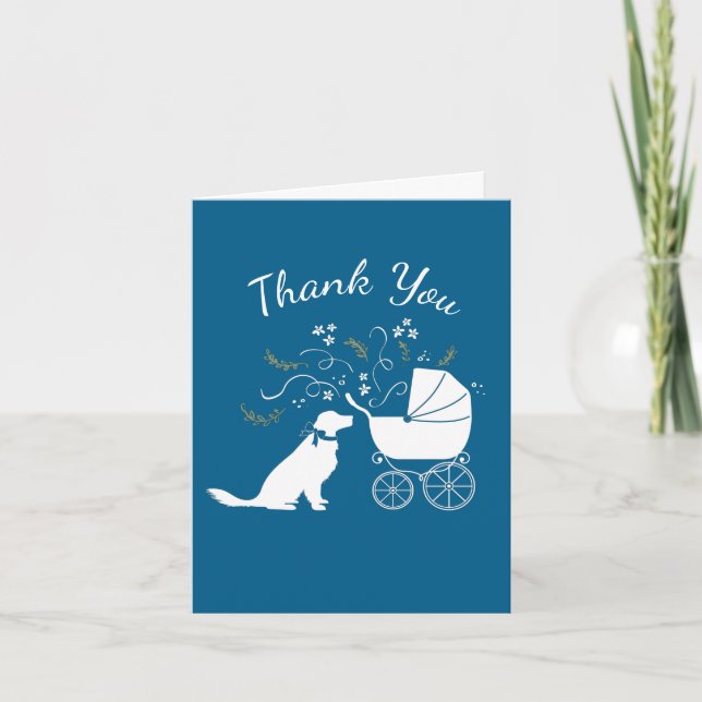 Golden Retriever Dog Baby Shower Blue Boy Thank You Card (Front)