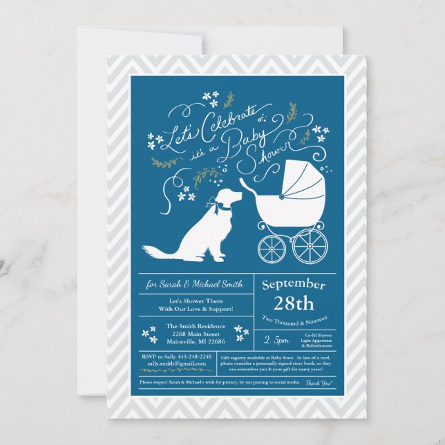 Golden Retriever Dog Baby Shower French Blue Boy Invitation (Front)