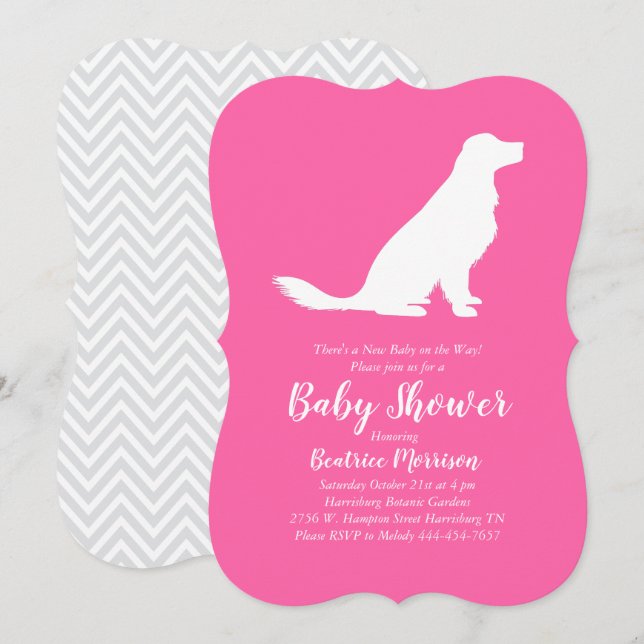 Golden Retriever Dog Baby Shower French Pink Girl Invitation (Front/Back)
