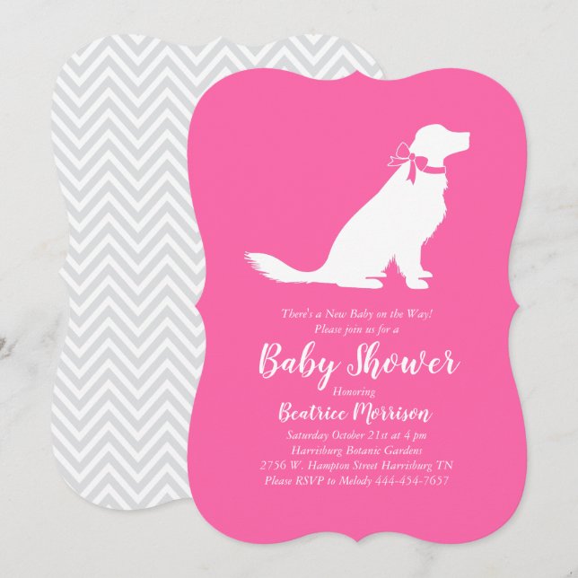 Golden Retriever Dog Baby Shower French Pink Girl Invitation (Front/Back)