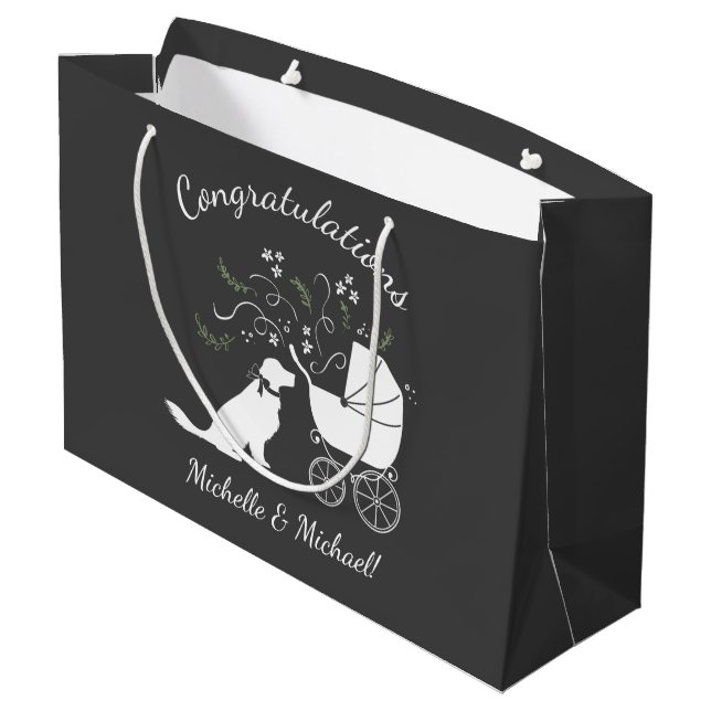 Golden Retriever Dog Baby Shower Gender Neutral Large Gift Bag (Back Angled)