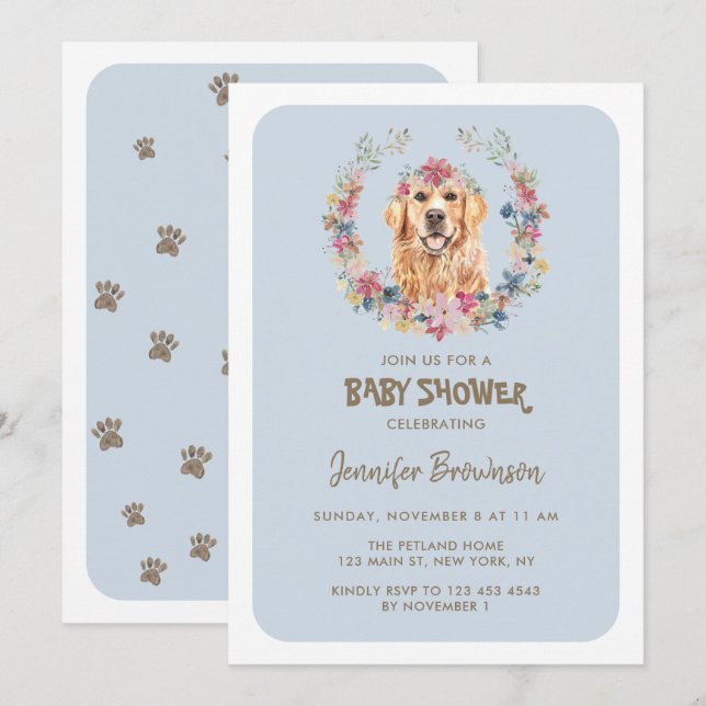 Golden Retriever Dog Baby Shower Invitation (Front/Back)