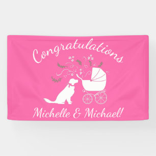Golden Retriever Dog Baby Shower Pink Banner