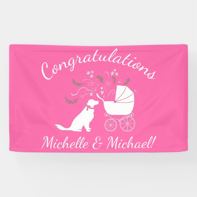 Golden Retriever Dog Baby Shower Pink Banner (Horizontal)