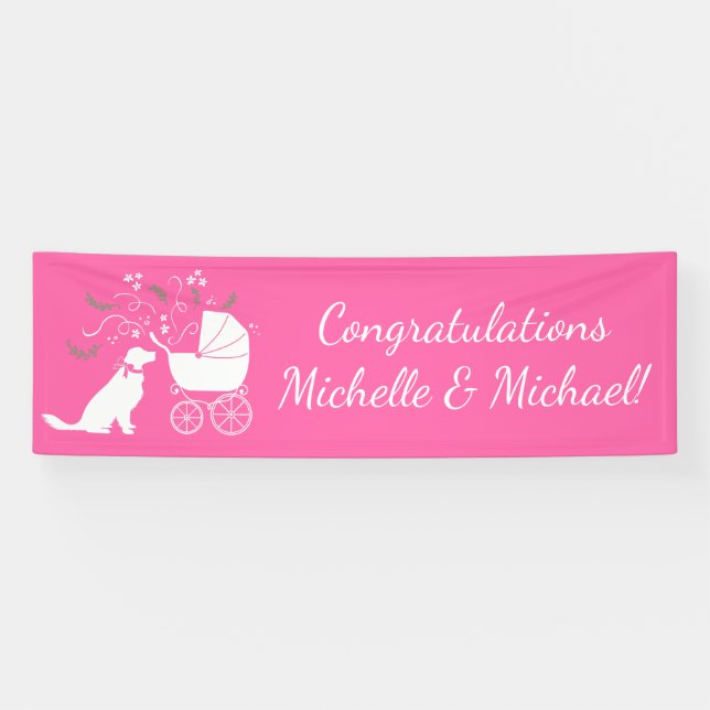 Golden Retriever Dog Baby Shower Pink Girl Banner (Horizontal)