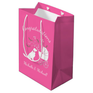 Golden Retriever Dog Baby Shower Pink Girl Medium Gift Bag