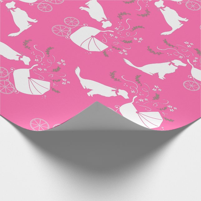Golden Retriever Dog Baby Shower Pink Girl Wrapping Paper (Corner)
