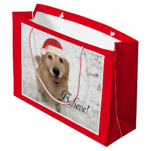 Golden Retriever Dog Believe Christmas Large Gift Bag