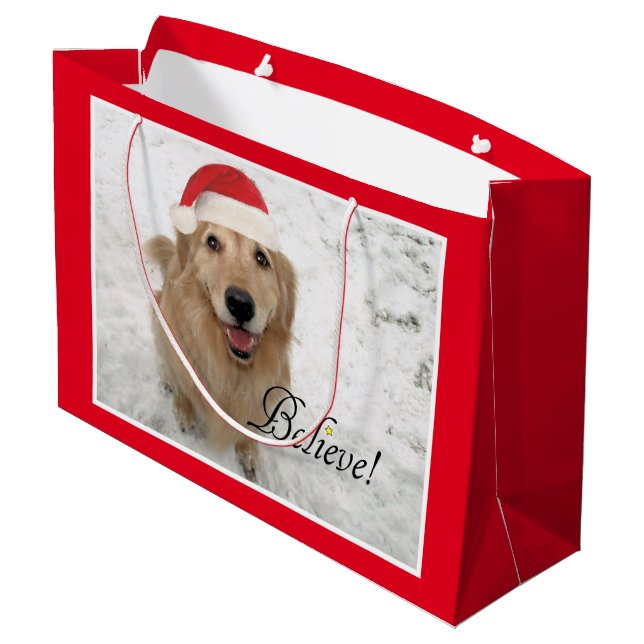 Golden Retriever Dog Believe Christmas Large Gift Bag (Back Angled)
