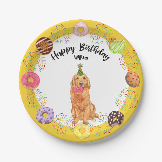 Golden Retriever Dog Birthday Party Paper Plate (Front)
