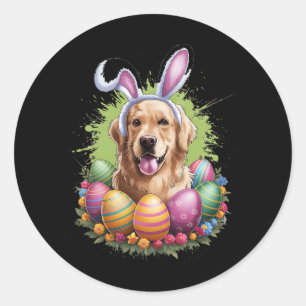 Golden Retriever Dog Bunny Ears Easter Eggs Spring Classic Round Sticker