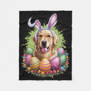 Golden Retriever Dog Bunny Ears Easter Eggs Spring Fleece Blanket