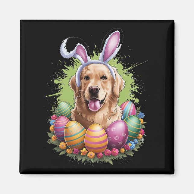 Golden Retriever Dog Bunny Ears Easter Eggs Spring Magnet (Front)