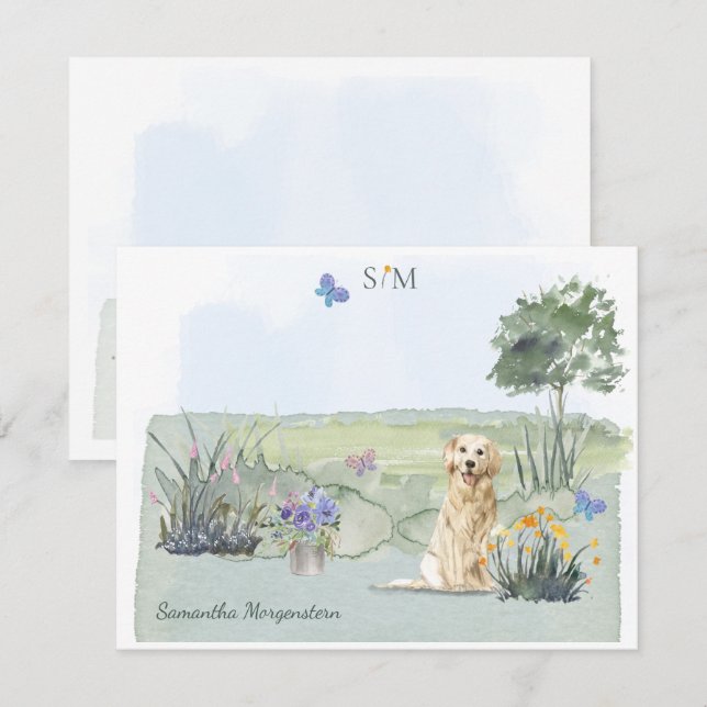 Golden Retriever Dog Butterfly Monogram Name    Card (Front/Back)