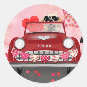 Golden Retriever Dog Car with Hearts Valentine's Classic Round Sticker