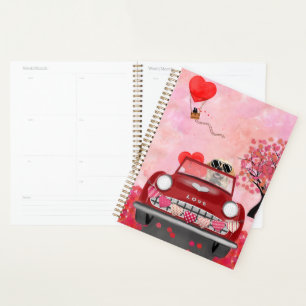 Golden Retriever Dog Car with Hearts Valentine's   Planner
