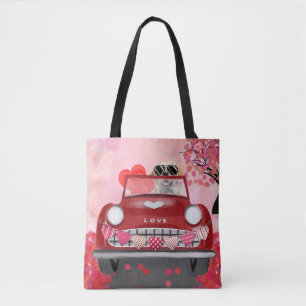 Golden Retriever Dog Car with Hearts Valentine's   Tote Bag