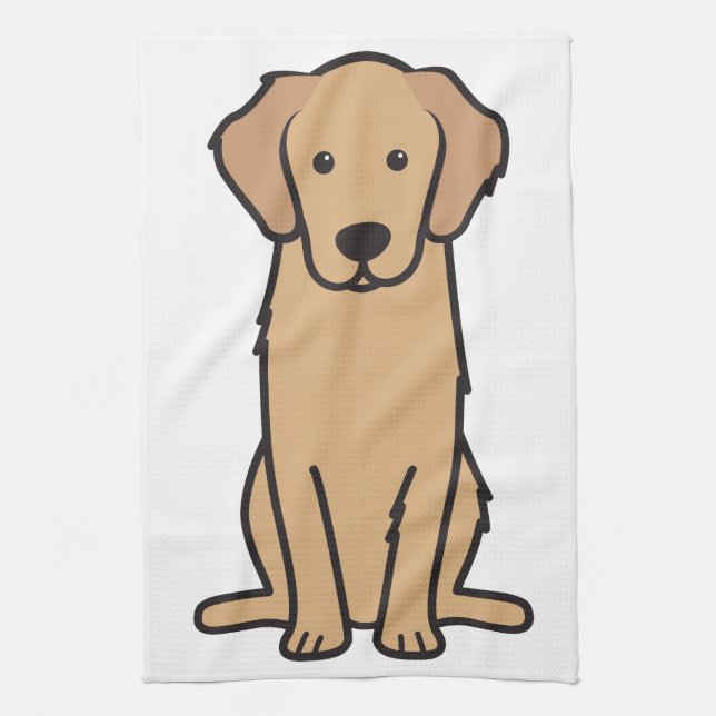 Golden Retriever Dog Cartoon Tea Towel (Vertical)