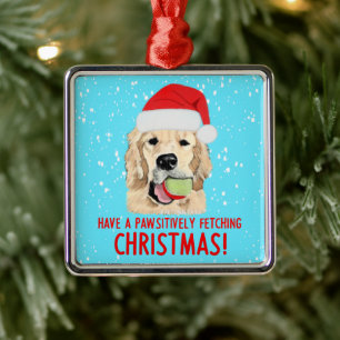 Golden Retriever Dog Ceramic Christmas Ornament, Metal Tree Decoration