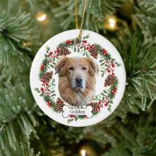 golden retriever dog ceramic tree decoration