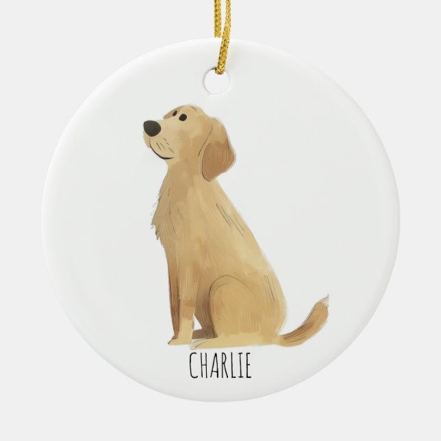 Golden Retriever Dog  Ceramic Tree Decoration (Front)