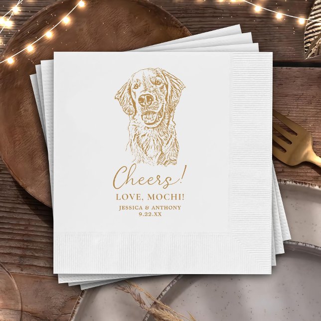 Golden Retriever Dog Cheers Custom Cocktail Napkin (Creator Uploaded)