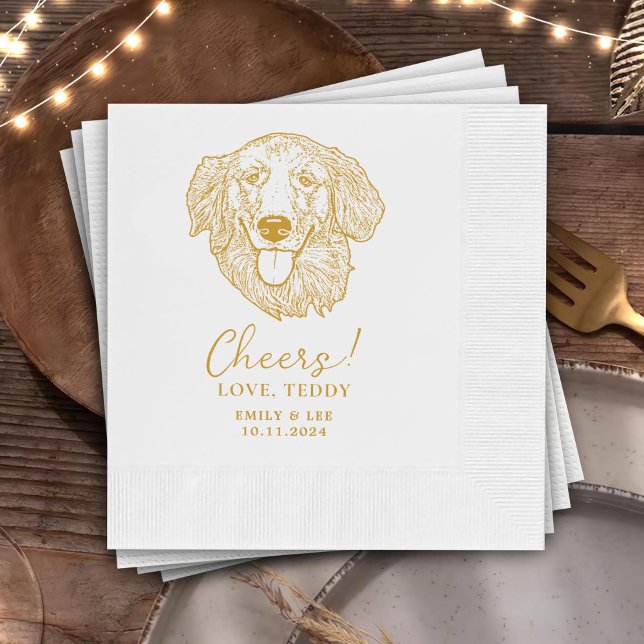 Golden Retriever Dog Cheers Custom Cocktail Napkin (Creator Uploaded)