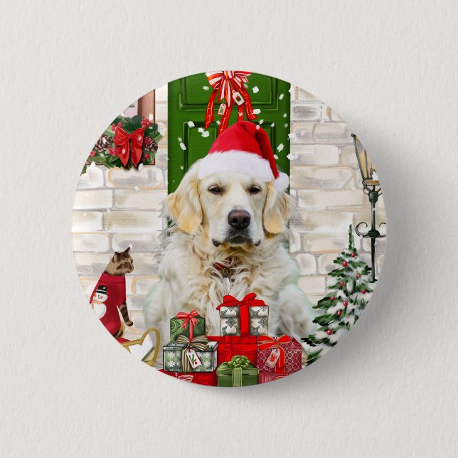 Golden Retriever Dog Christmas 6 Cm Round Badge (Front)