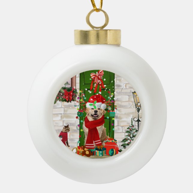 Golden Retriever Dog Christmas  Ceramic Ball Christmas Ornament (Front)