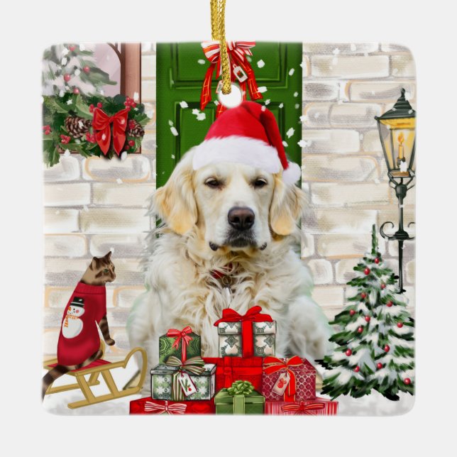 Golden Retriever Dog Christmas  Ceramic Ornament (Front)
