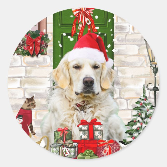 Golden Retriever Dog Christmas  Classic Round Sticker (Front)